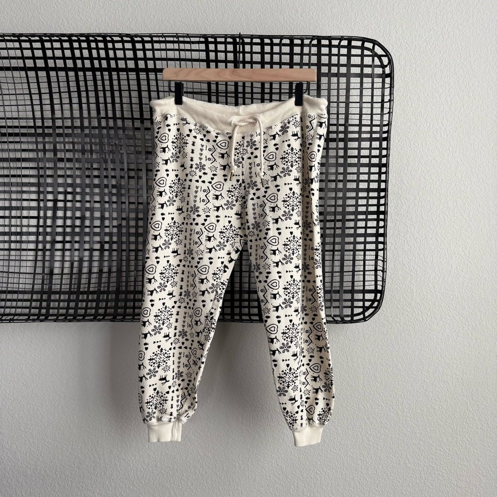 THE GREAT. Cream and Black Patterned Joggers